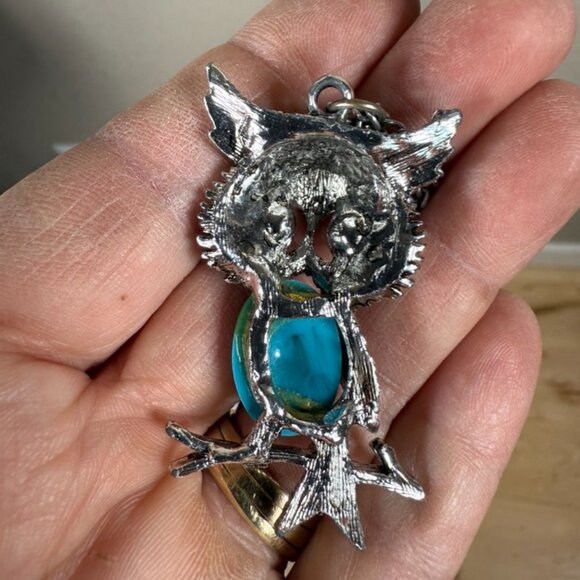 Turquoise and Silver Owl Necklace - Picture 5 of 6